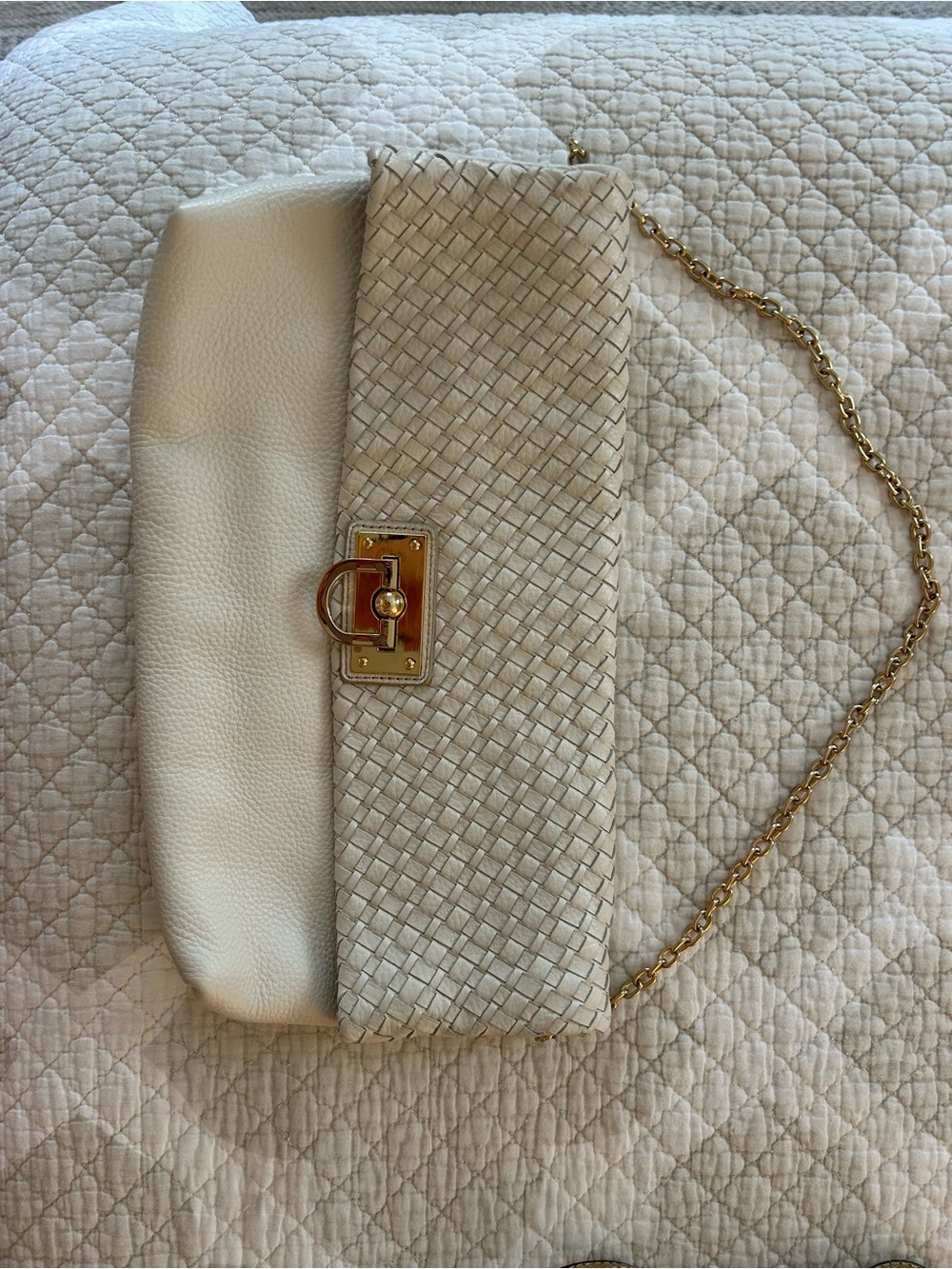 Banana Republic Ivory Woven Clutch with Gold Chain